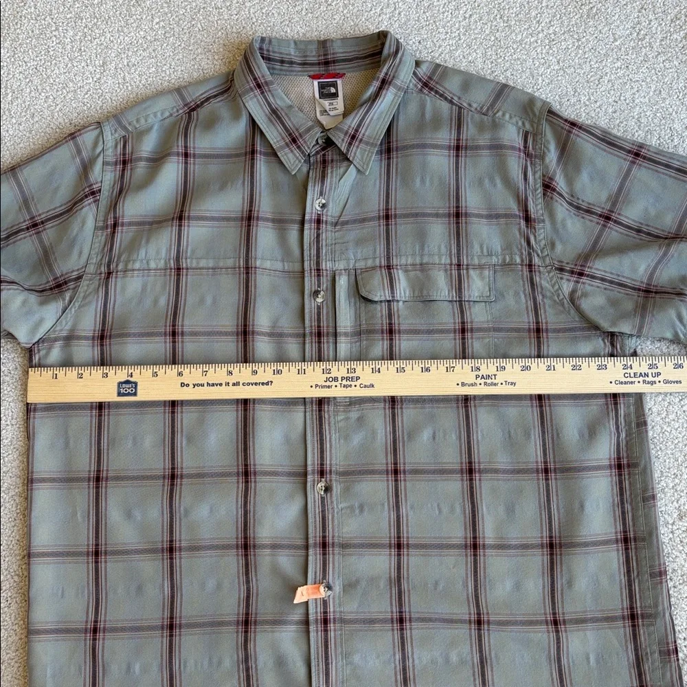 North Face Polyester Blend Green Plaid‎ Shirt Zip Pocket Outdoors Work Mens XL